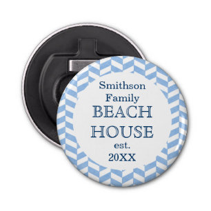 Herringbone Blue White Beach House Custom Bottle Opener