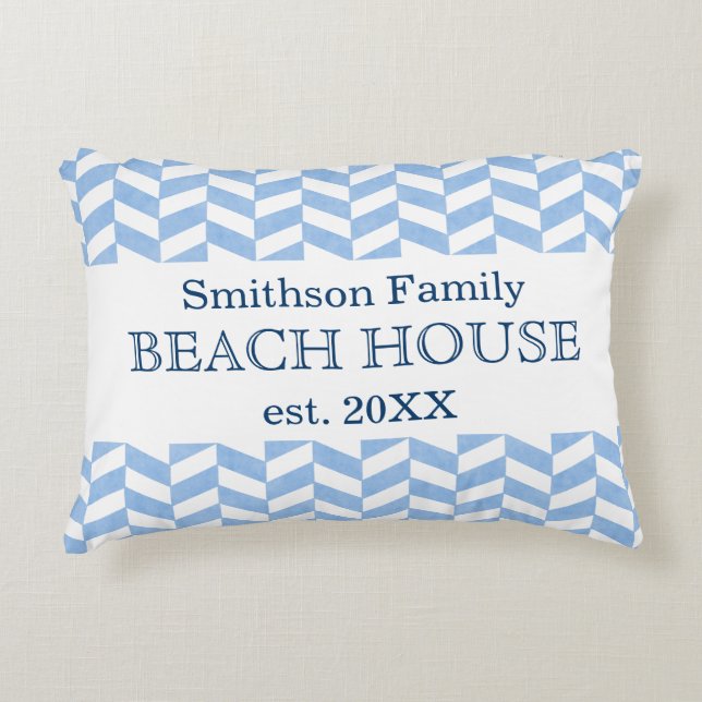 Herringbone Blue White Beach House Custom Decorative Cushion (Front)