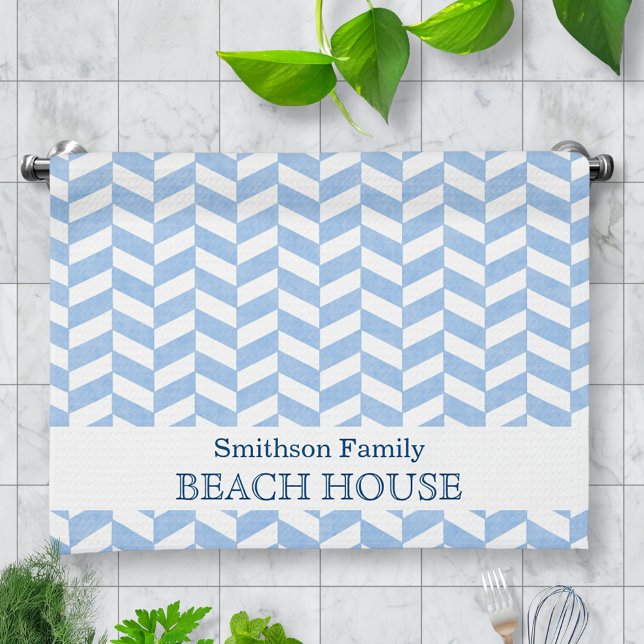 Herringbone Blue White Beach House Custom Tea Towel (Creator Uploaded)