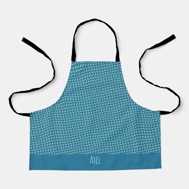 Herringbone Blue White Minimal Pattern Apron (Front)