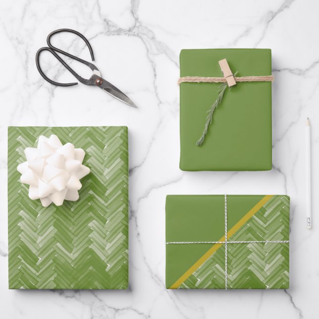 Herringbone Chevron Pattern Forest Green Wrapping Paper Sheet (Front)