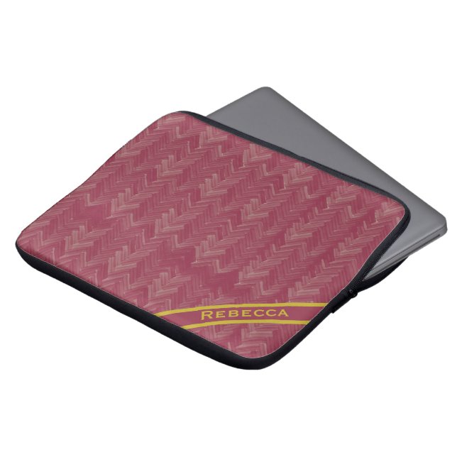 Herringbone Chevron Pattern Luxurious Red Personal Laptop Sleeve (Front Top)