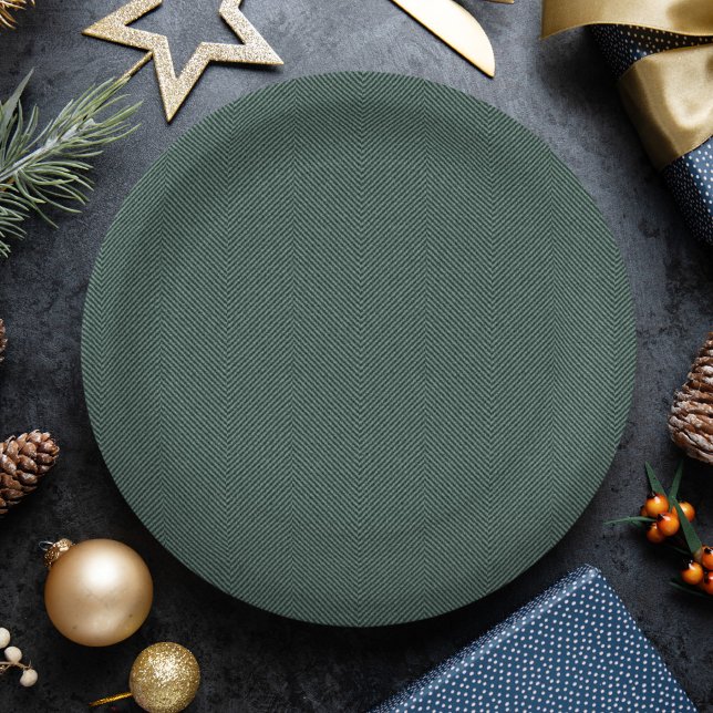 Herringbone effect simple green Christmas holiday Paper Plate (Creator Uploaded)