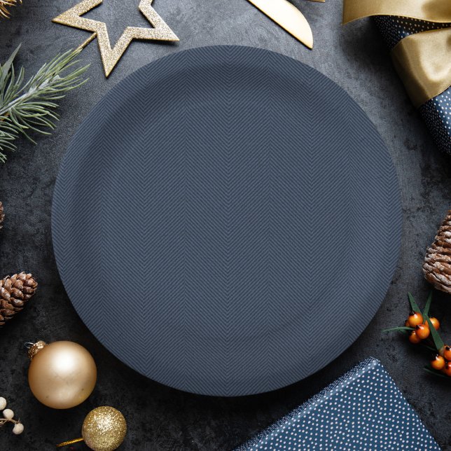 Herringbone effect simple navy Christmas holiday Paper Plate (Creator Uploaded)
