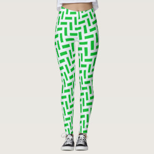 Herringbone Green White Minimal Pattern Leggings