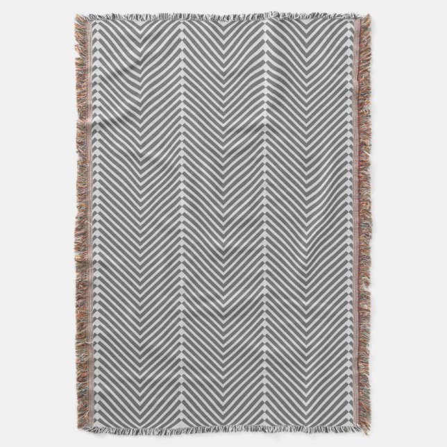 Herringbone Grey and White Modern Pattern Throw Blanket (Front Vertical)