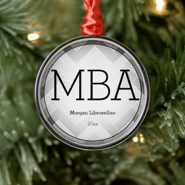 Herringbone Grey Black MBA Graduation Name Year Metal Tree Decoration (Tree)