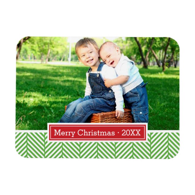 Herringbone Holiday Monogram Photo Magnet (Horizontal)