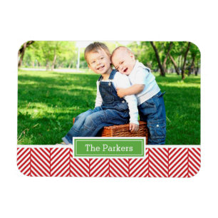 Herringbone Holiday Monogram Photo Magnet
