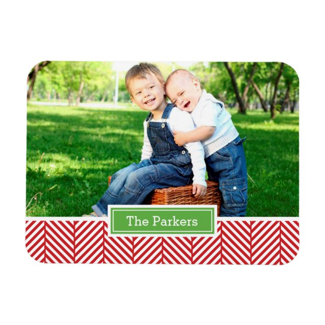 Herringbone Holiday Monogram Photo Magnet (Horizontal)