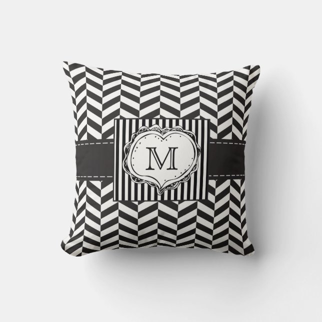 Herringbone monogram Throw Pillow (Front)