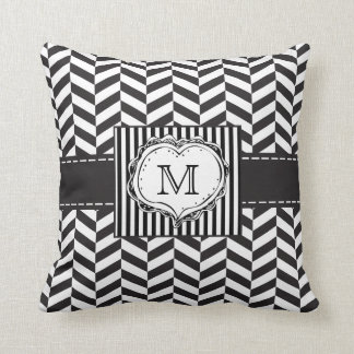 Herringbone monogram Throw Pillow