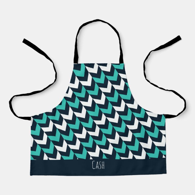 Herringbone Navy Blue Minimal Pattern Apron (Front)