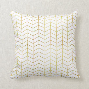 Herringbone Pattern Faux Gold Foil White Geometric Cushion