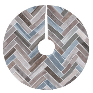 Herringbone Pattern in Blue Brown Grey Brushed Polyester Tree Skirt