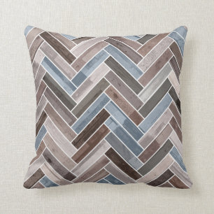 Herringbone Pattern in Blue Brown Grey Cushion