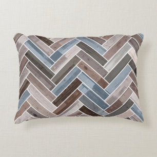 Herringbone Pattern in Blue Brown Grey Decorative Cushion
