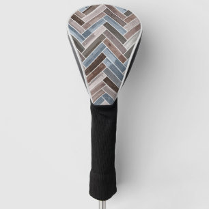 Herringbone Pattern in Blue Brown Grey Golf Head Cover