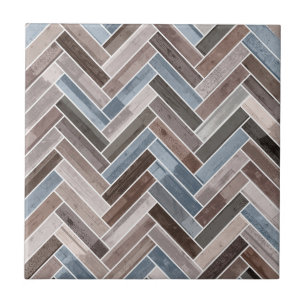 Herringbone Pattern in Blue Brown Grey Tile