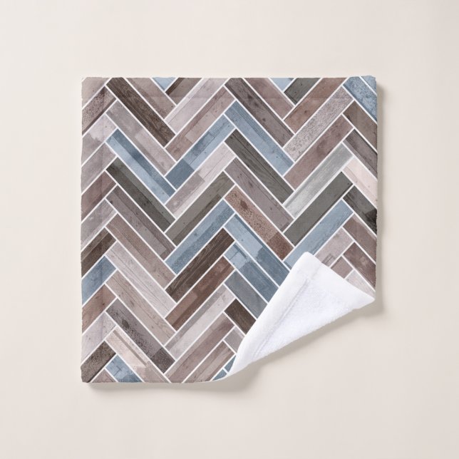 Herringbone Pattern in Blue Brown Grey Wash Cloth (Wash Cloth)