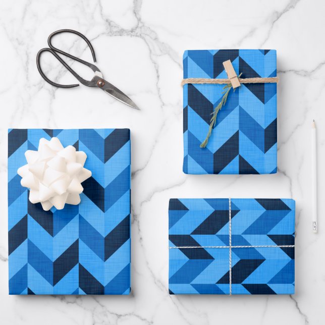 Herringbone pattern in blue wrapping paper sheet (Front)