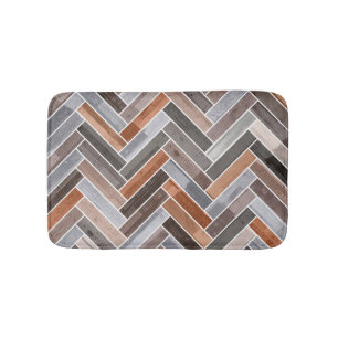 Herringbone Pattern in Earthen Rock Colours Bath Mat