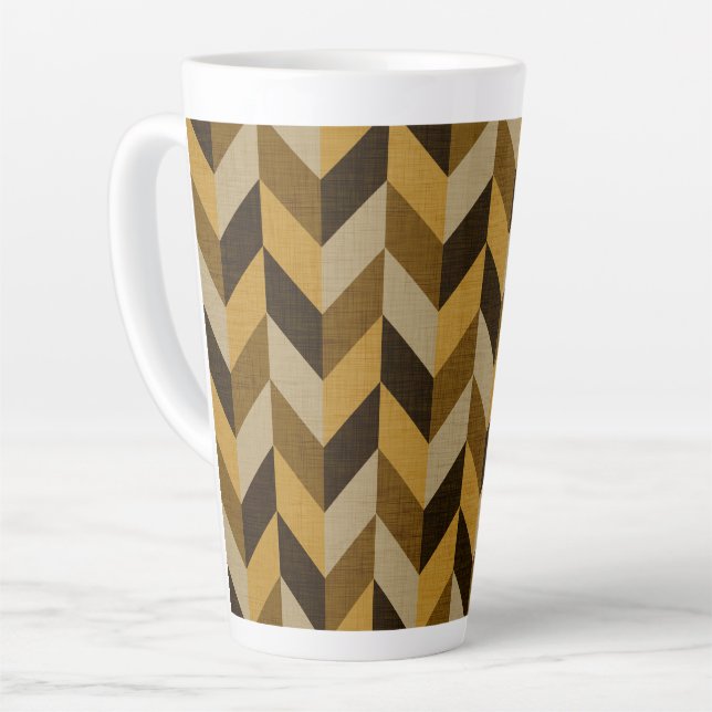 Herringbone pattern in golden & brown latte mug (Left Angle)