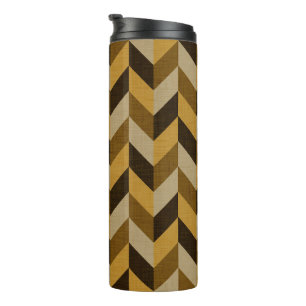 Herringbone pattern in golden & brown thermal tumbler