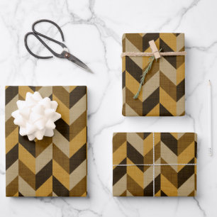 Herringbone pattern in golden & brown wrapping paper sheet