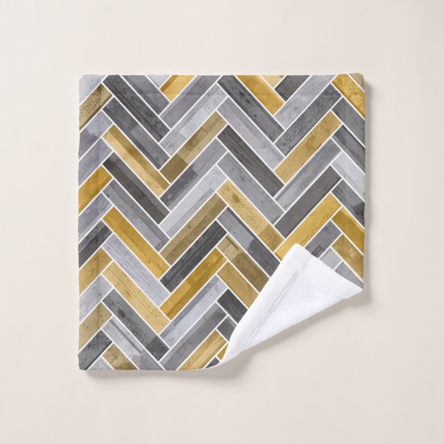 Herringbone Pattern in Grey and Yellow Wash Cloth (Wash Cloth)