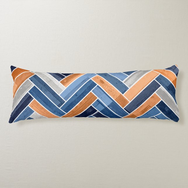 Herringbone Pattern in Navy Blue and Orange Body Cushion (Front)