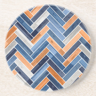 Herringbone Pattern in Navy Blue and Orange Coaster