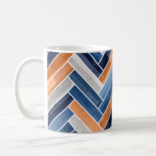 Herringbone Pattern in Navy Blue and Orange Coffee Mug (Left)
