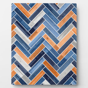 Herringbone Pattern in Navy Blue and Orange Plaque