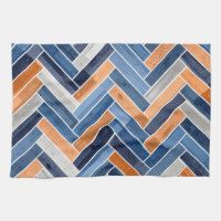 Herringbone Pattern in Navy Blue and Orange