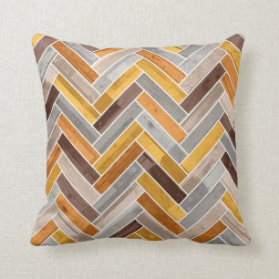 Herringbone Pattern in Orange Brown Grey Cushion