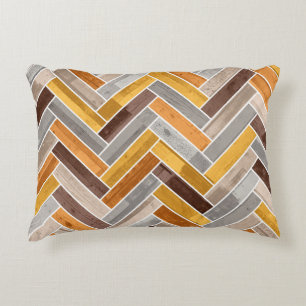 Herringbone Pattern in Orange Brown Grey Decorative Cushion