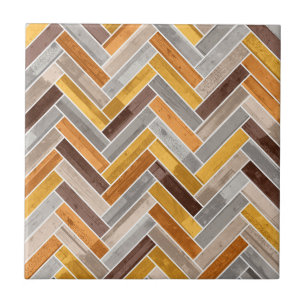 Herringbone Pattern in Orange Brown Grey Tile