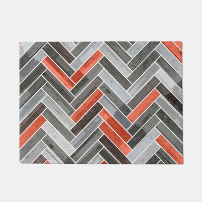 Herringbone Pattern in Orange Grey Doormat (Front)