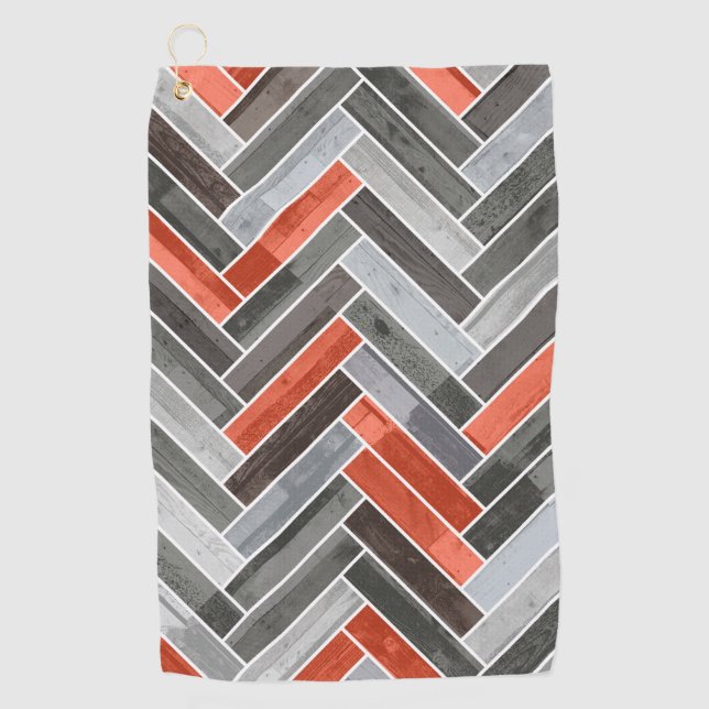 Herringbone Pattern in Orange Grey Golf Towel (Front)