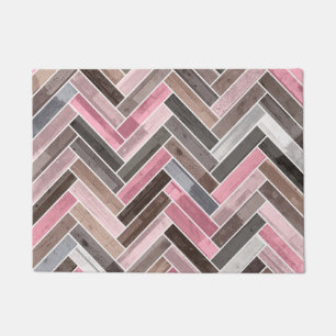 Herringbone Pattern in Pink Grey Doormat