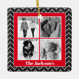 Herringbone Photo Collage Modern Christmas Ceramic Ceramic Ornament