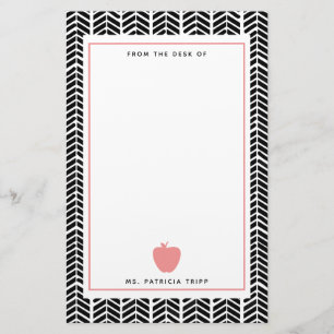 Herringbone Pink Apple Boho Teacher Personalised Stationery