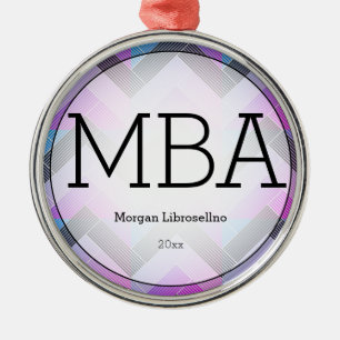 Herringbone Purple Black MBA Graduation Name Year Metal Tree Decoration