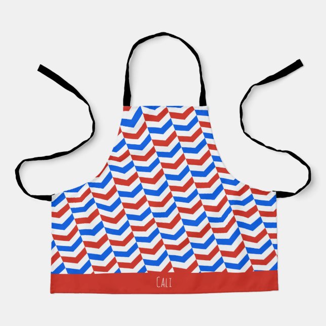 Herringbone Red Blue Minimal Pattern Apron (Front)