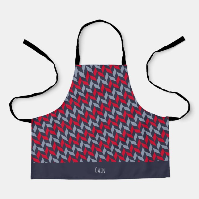 Herringbone Red Grey Minimal Pattern Apron (Front)