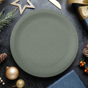 Herringbone simple sage green Christmas holiday Paper Plate