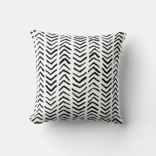Herringbone stripes, black-white vintage pattern. cushion