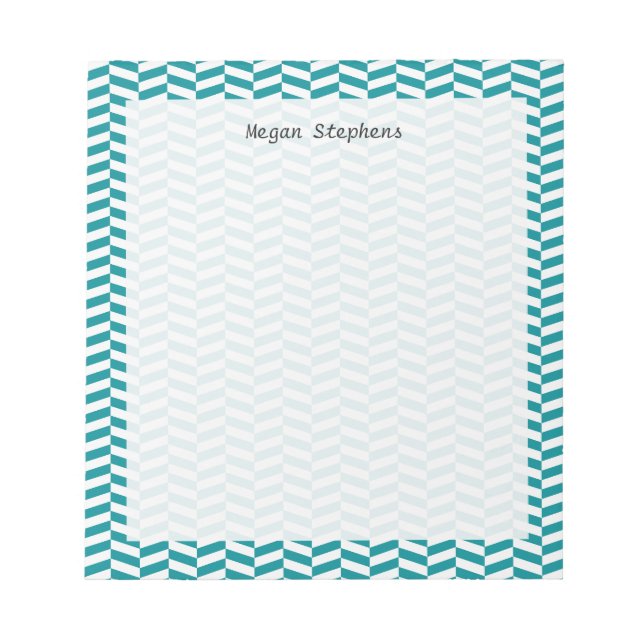 Herringbone Teal Blue Personalised Note Pad (Front)