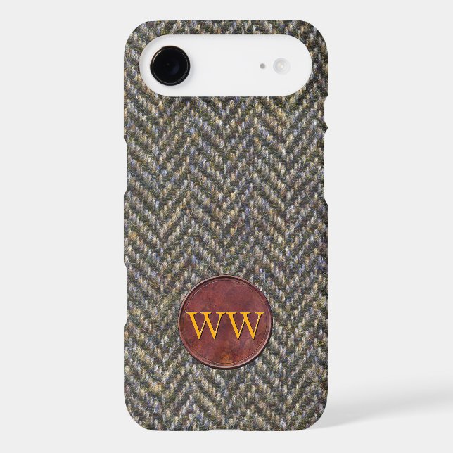 Herringbone Tweed and Leather Monogram Case-Mate iPhone Case (Back)